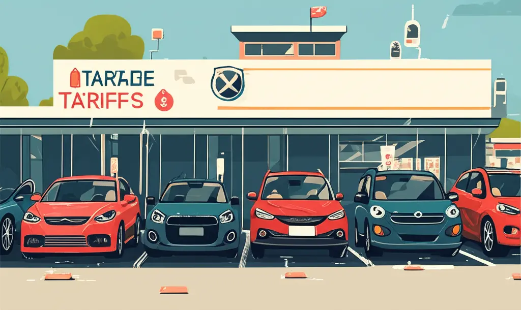 Car dealership with price tags reflecting tariffs