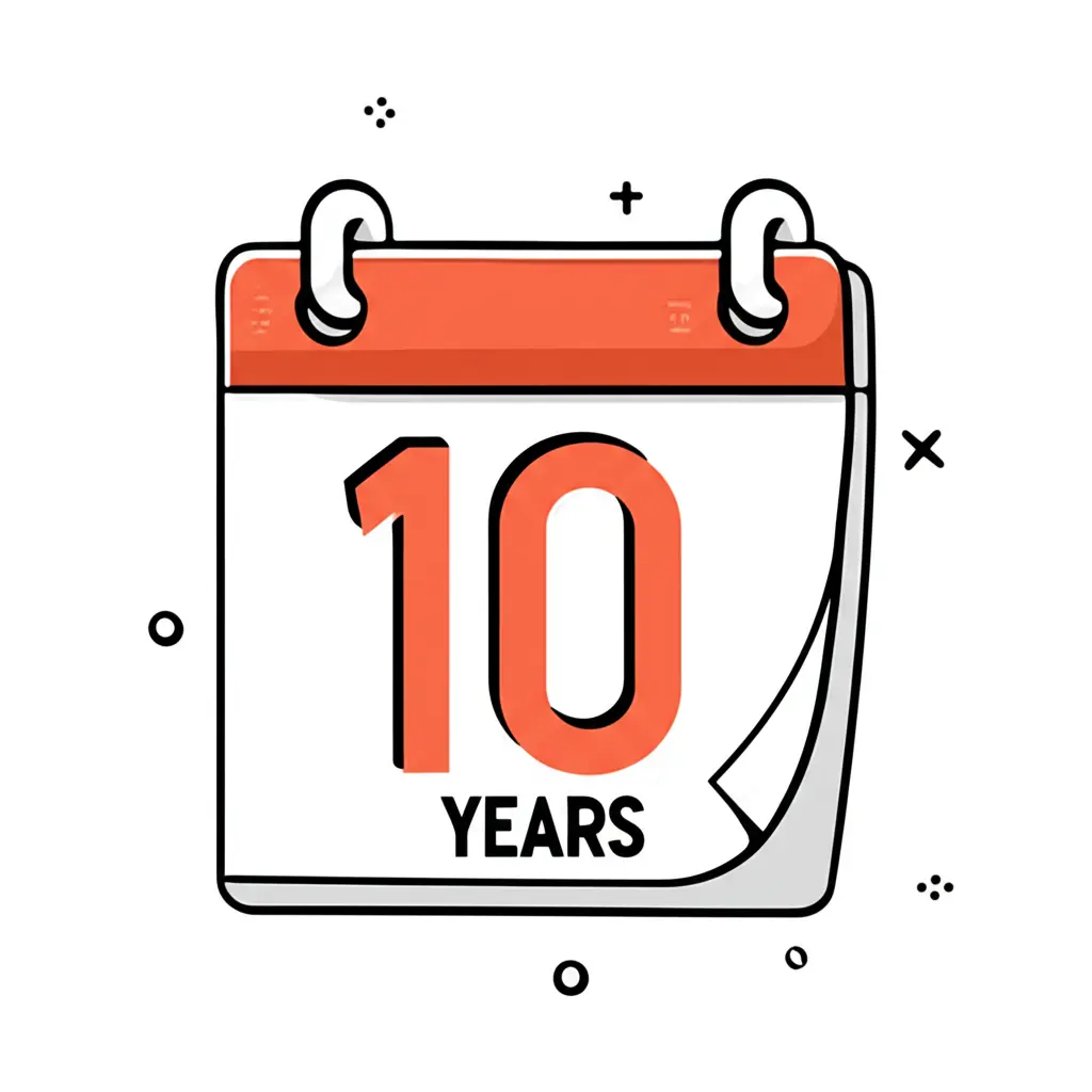 Hand-drawn image of a calendar with a big '10 years' marking a milestone in investments.