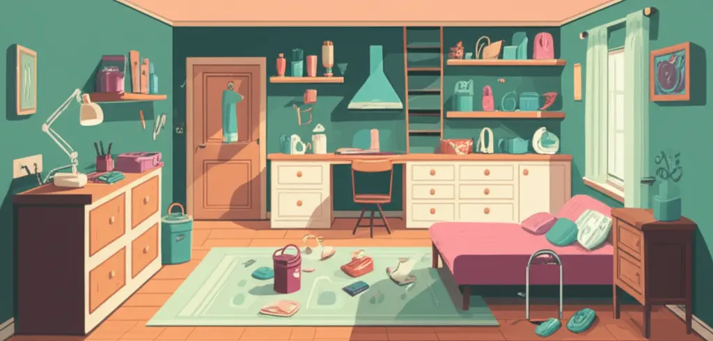 A cluttered room needing organization