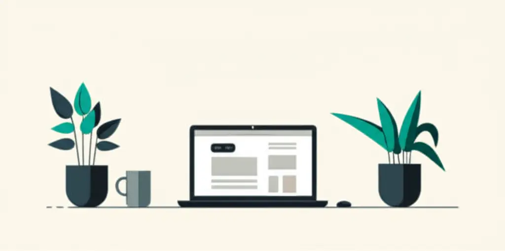 Minimalist desk setup with plants and a laptop