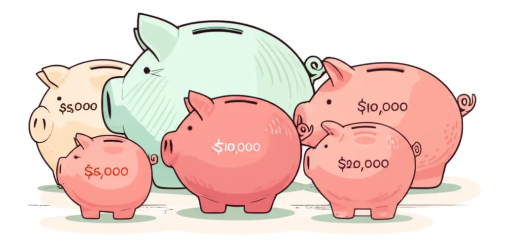Various piggy banks representing different down payment options