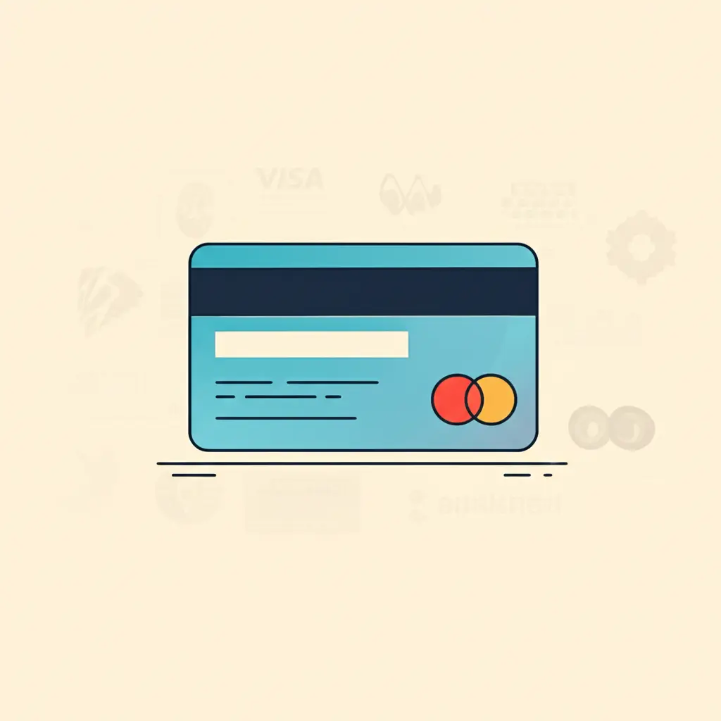 Minimalist drawing of a credit card with logos from different brands