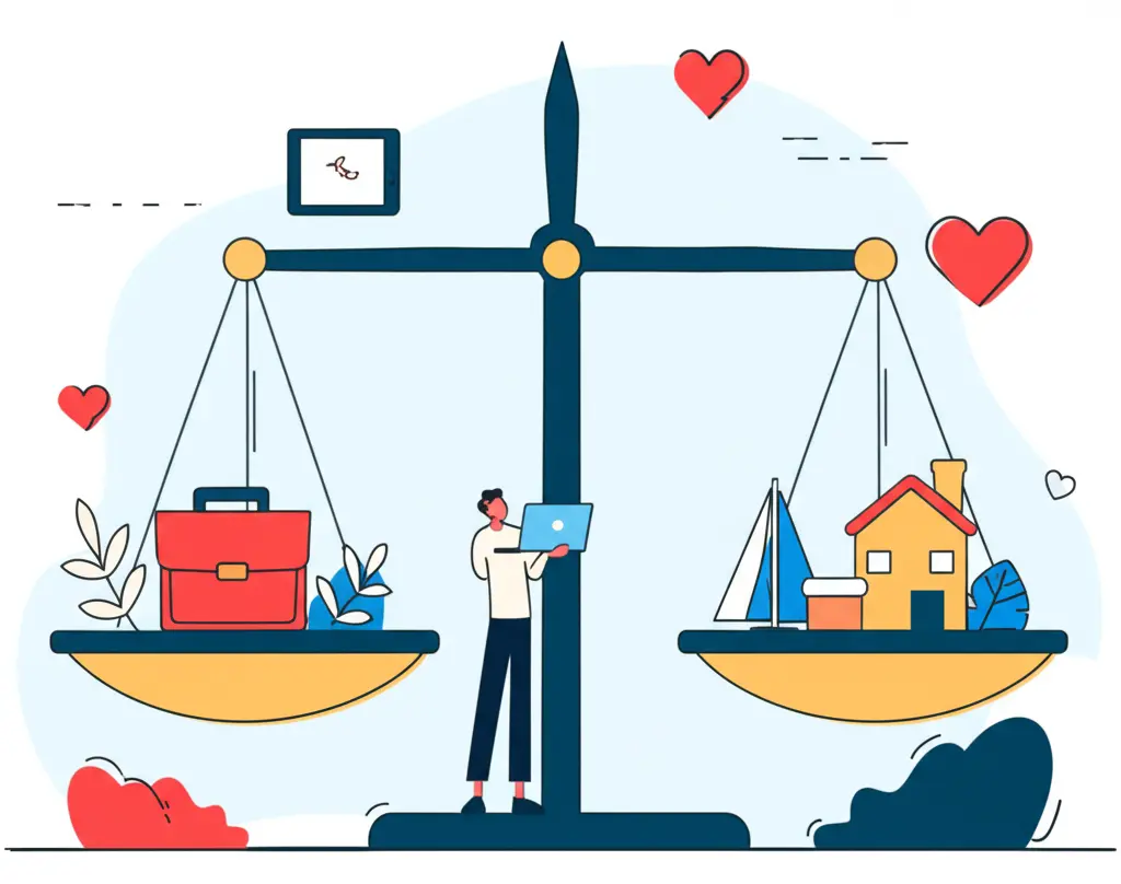 Person balancing a scale representing work-life management.