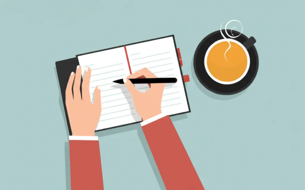 Descriptive alt text for an illustration of a person jotting notes in a diary