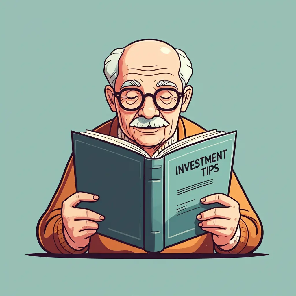 Elderly person reading an investment book
