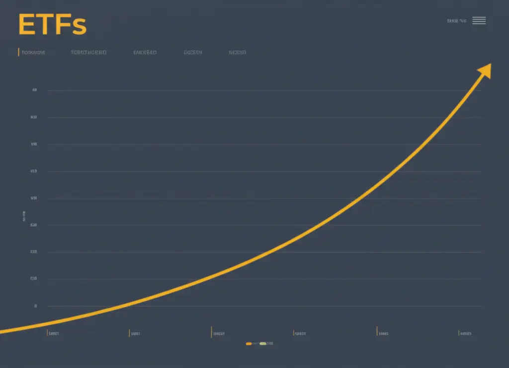 A minimalist chart of an ETF's growth over time, with an upward trend.