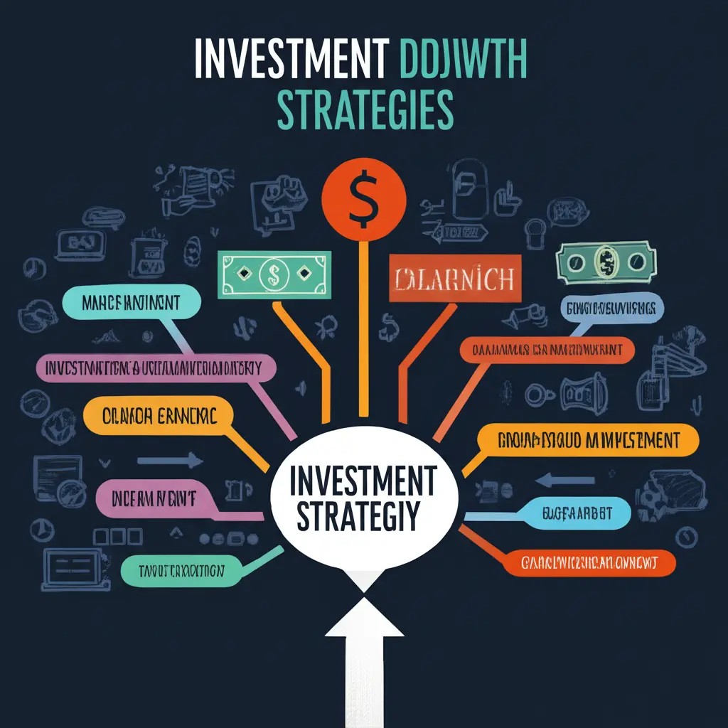 Diagram of different investment strategies branching out from a central point.