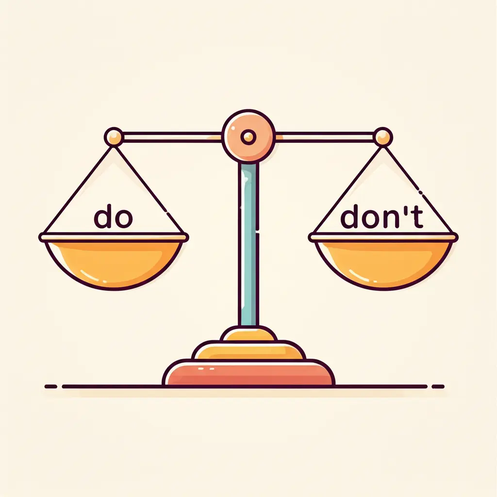 Cartoon-style image of a scale showing 'do' and 'don't'