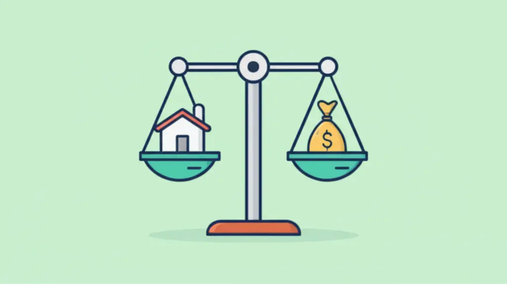 Scale balancing a house and a bag of money