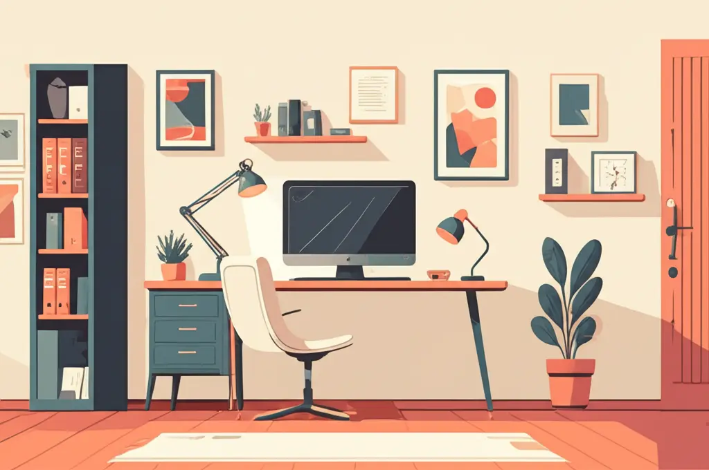 A clutter-free and organized home office with natural light