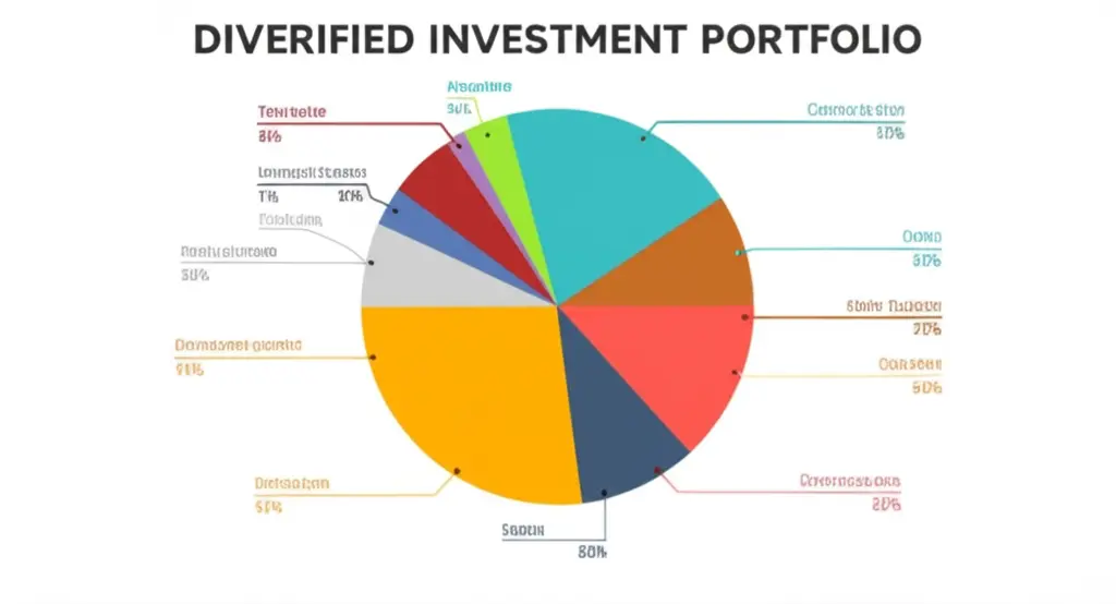 A pie chart showing a diversified investment portfolio.