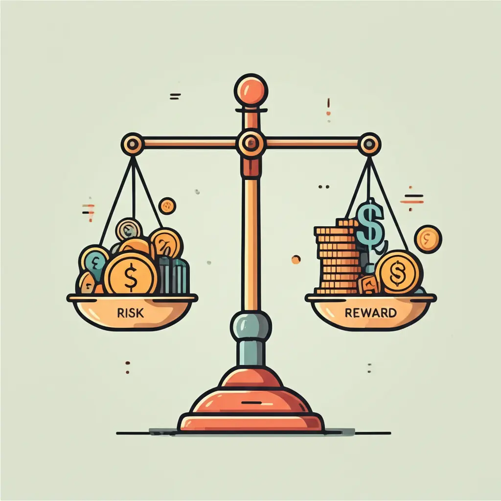 Hand-drawn aesthetic of a scale balancing risk and reward, representing investment decisions.