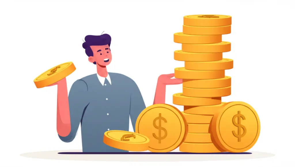 A person happily counting coins, symbolizing financial well-being