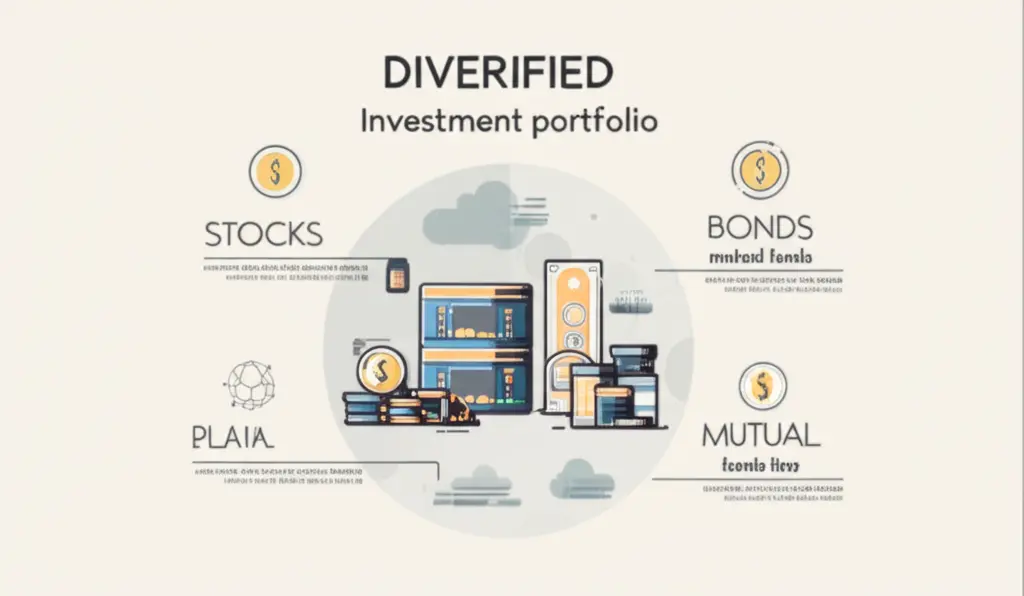 Diversified investment portfolio with stocks, bonds, and mutual funds