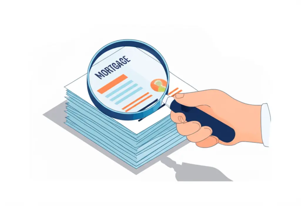 Close look at mortgage documents with a magnifying glass