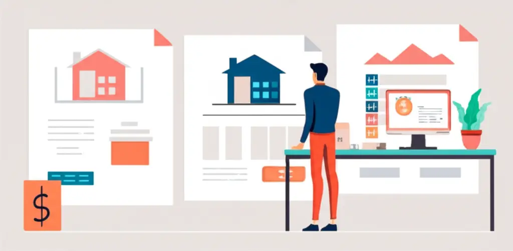 Illustration of a home buyer comparing different mortgage options