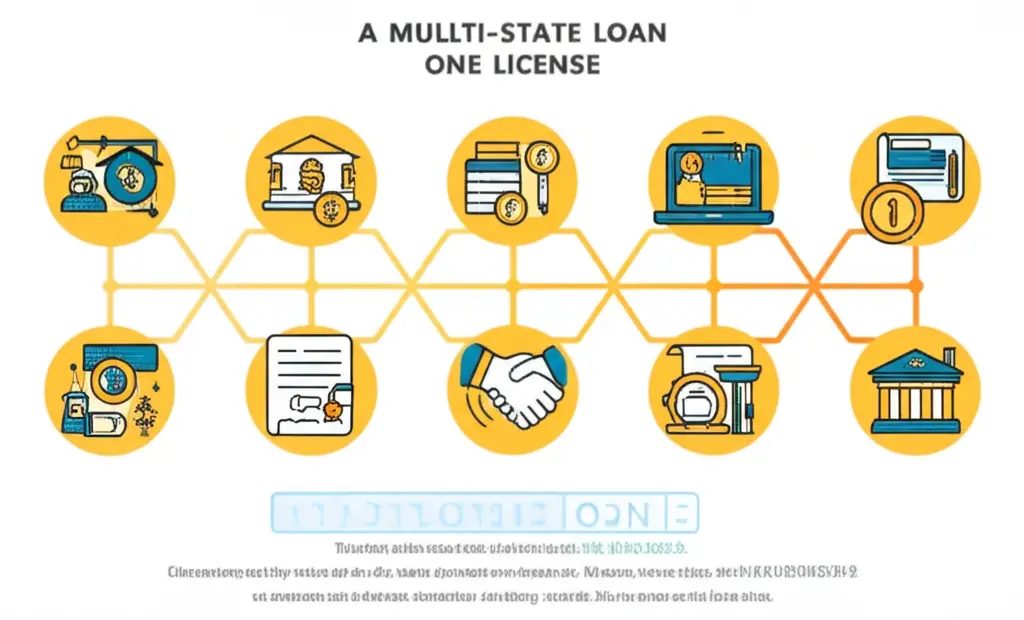 A hand-drawn style flowchart outlining the steps of obtaining a multi-state loan license.