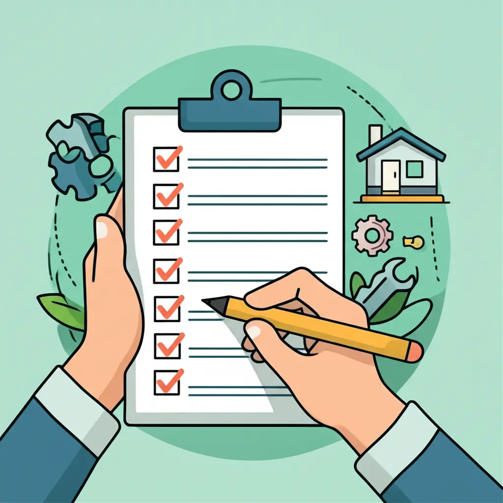 A minimalist cartoon showing a checklist for home repair permits