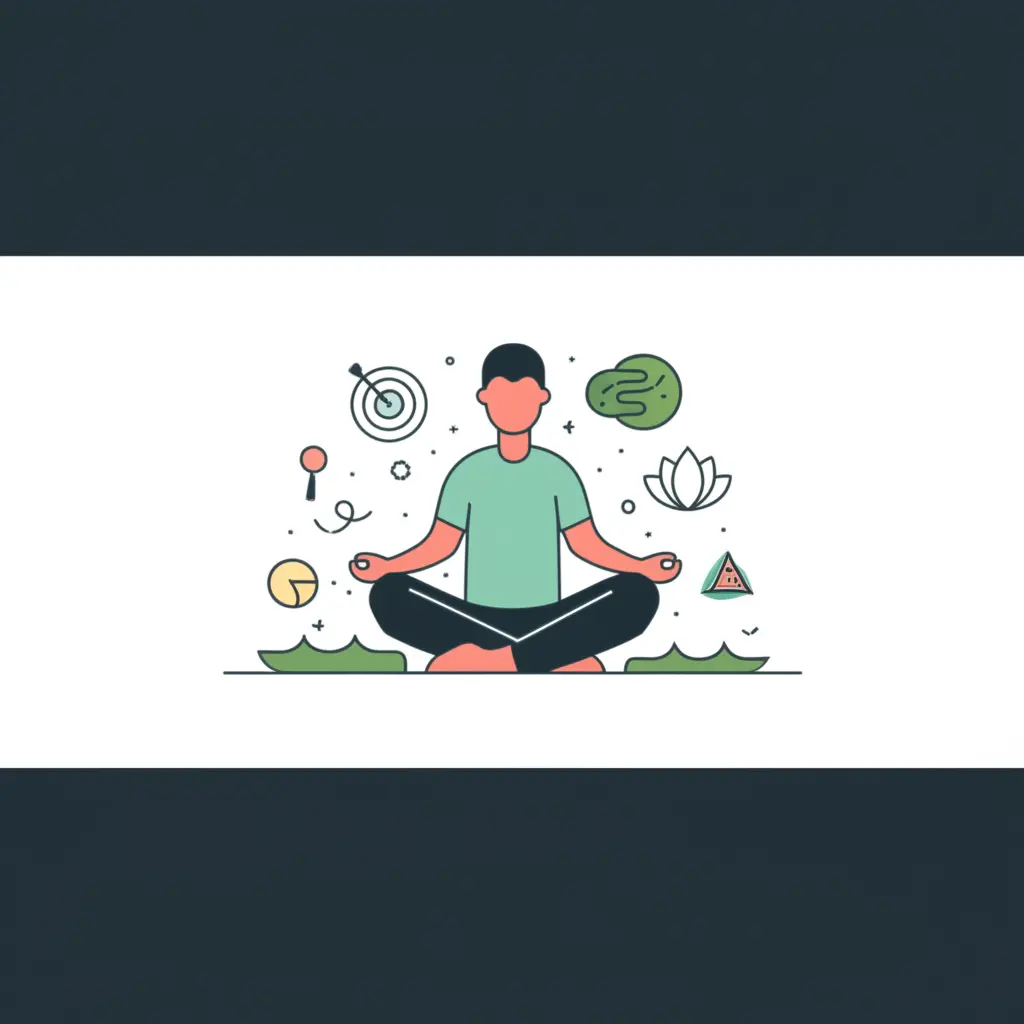 Person meditating surrounded by symbols of focus