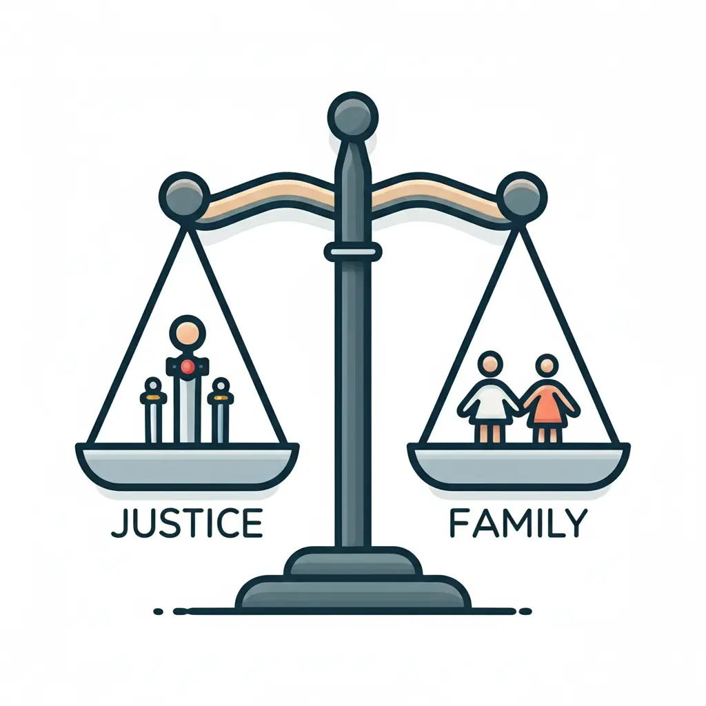 Balance scale weighing justice and family