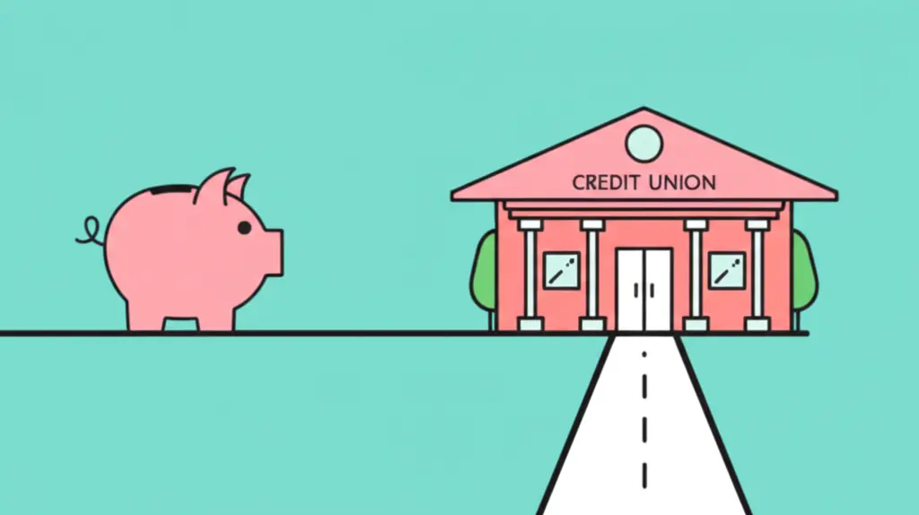 Piggy bank and pathway leading to credit union