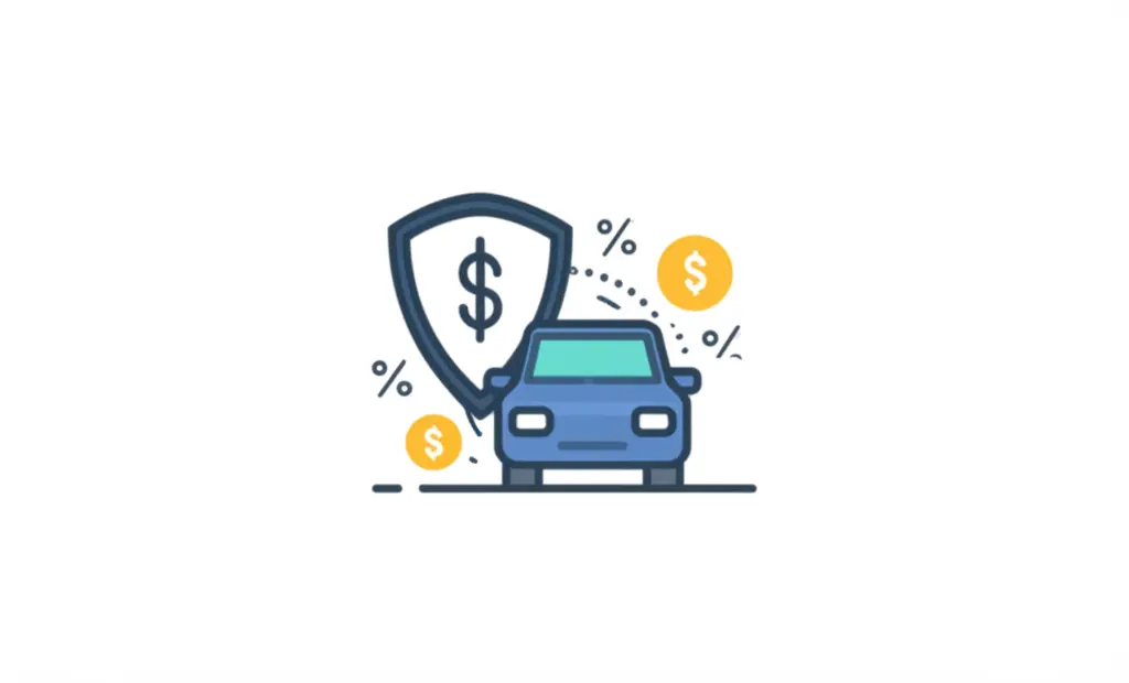 Vehicle with insurance and financial symbols
