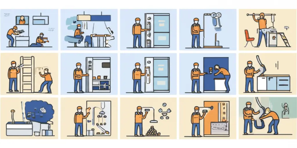 A simple comic showing the steps of a home repair project
