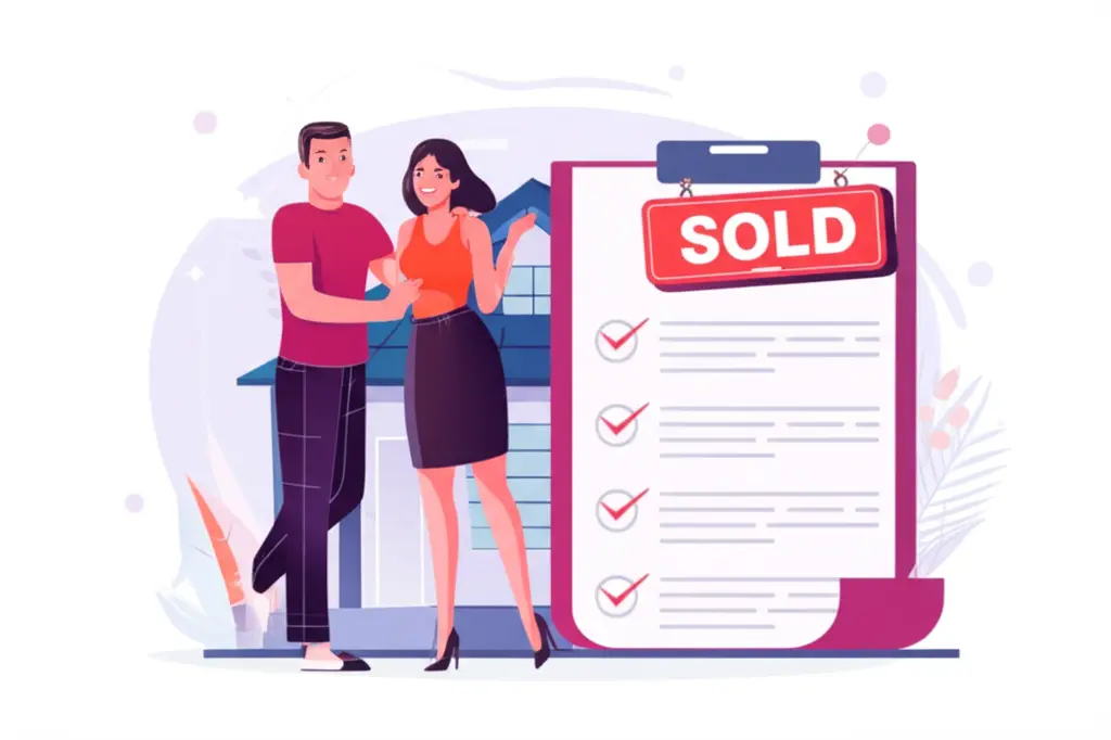 Couple with a sold house and checklist of research steps