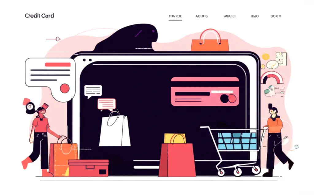 Cartoon-style image of a person shopping online using their credit card.