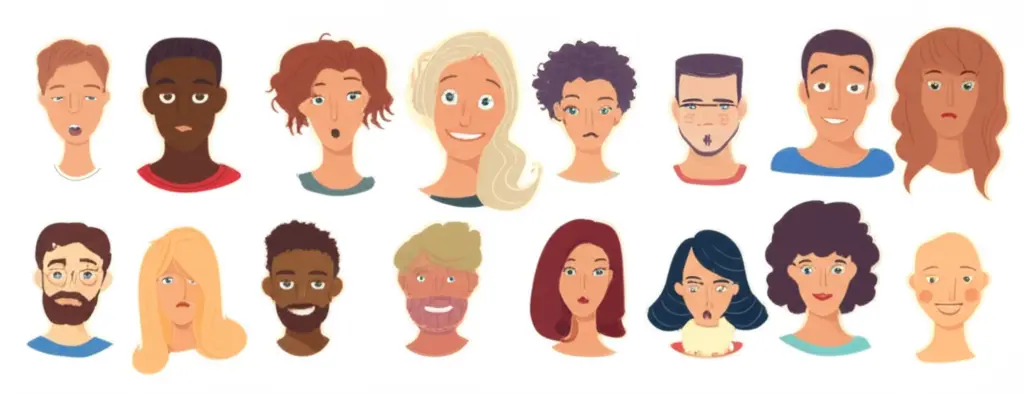 Diverse expressions on people's faces
