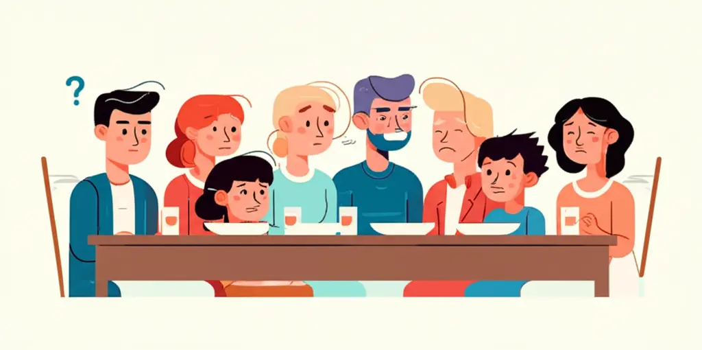 Family reacting to news about financial independence at dinner