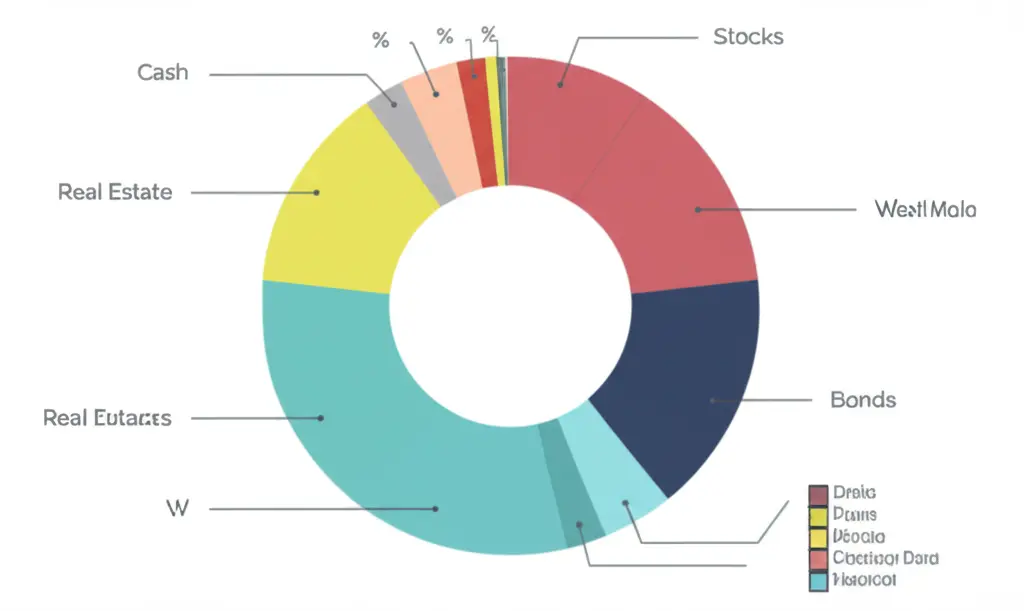 A minimalist illustration of a diversified investment portfolio pie chart.