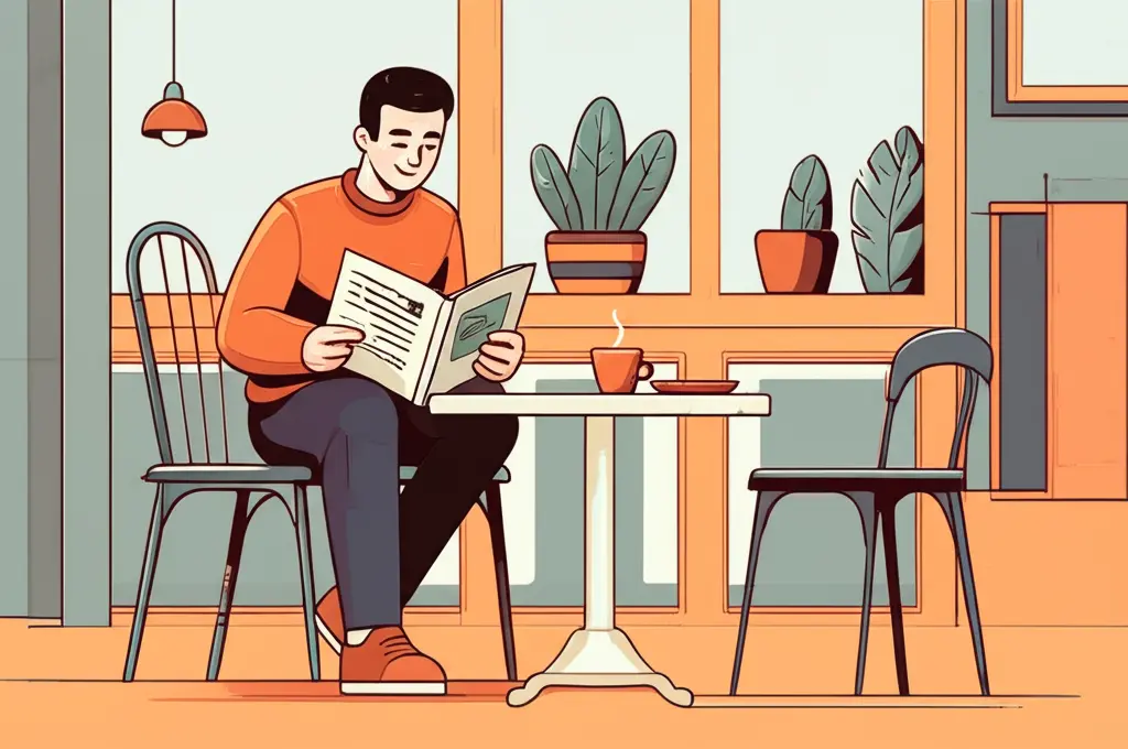 Person reading a life insurance booklet in a coffee shop.
