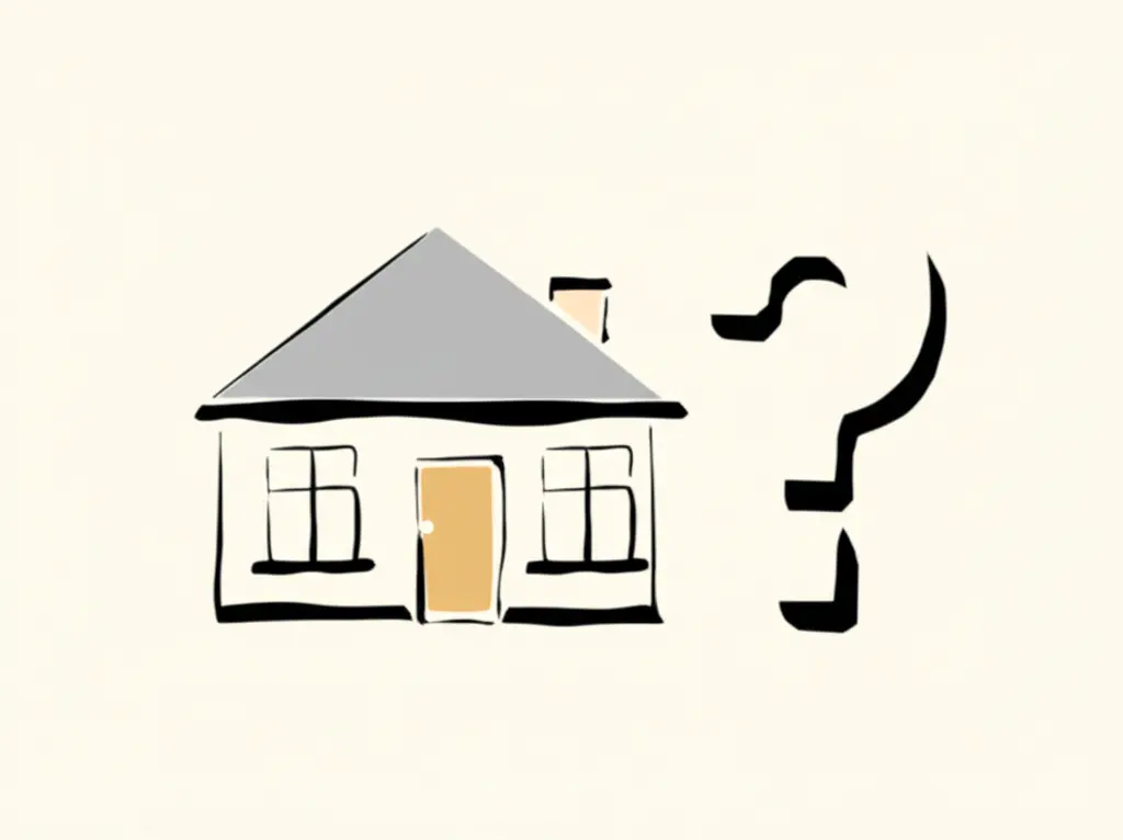 Cartoon style drawn house with a question mark