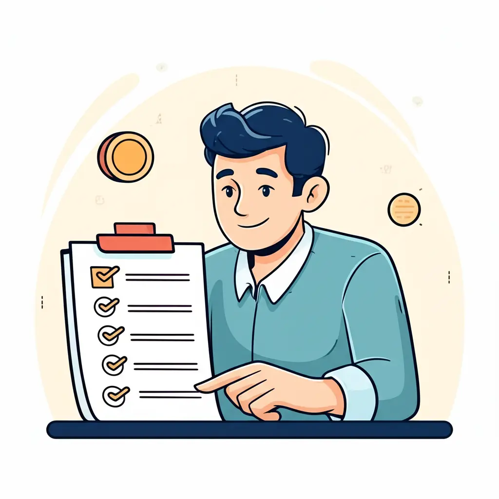 Cartoon-style sketch of a friendly person holding a checklist of mortgage options.