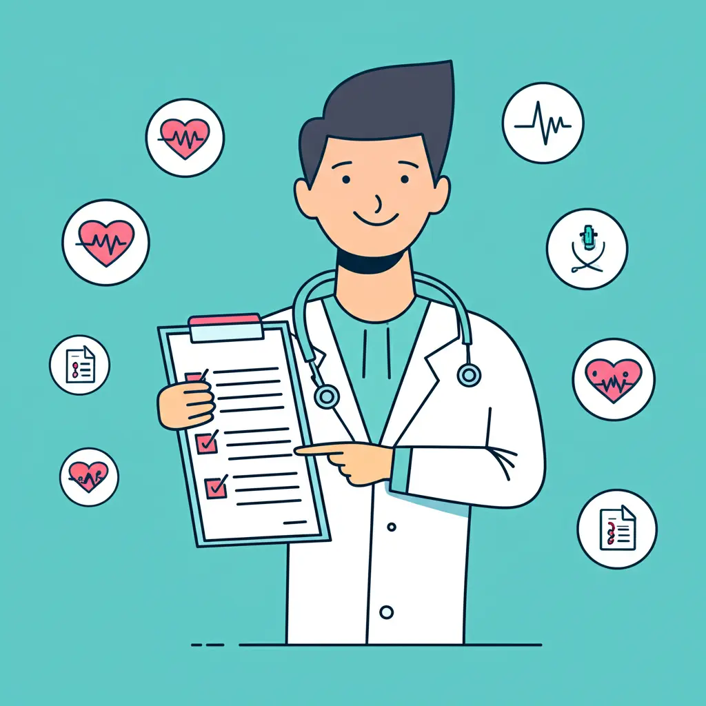Medical professional with healthcare icons.