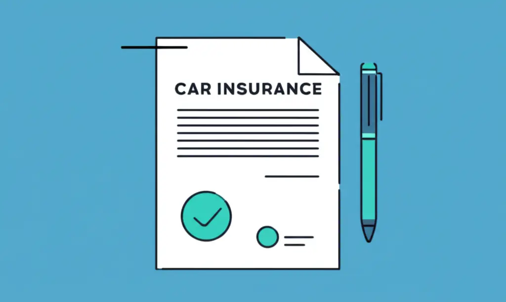 A minimalist drawing of a car insurance document with a pen.