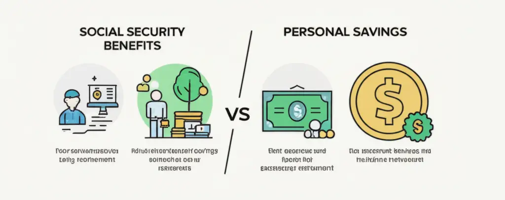 Comparison chart of Social Security benefits versus personal savings for retirement.