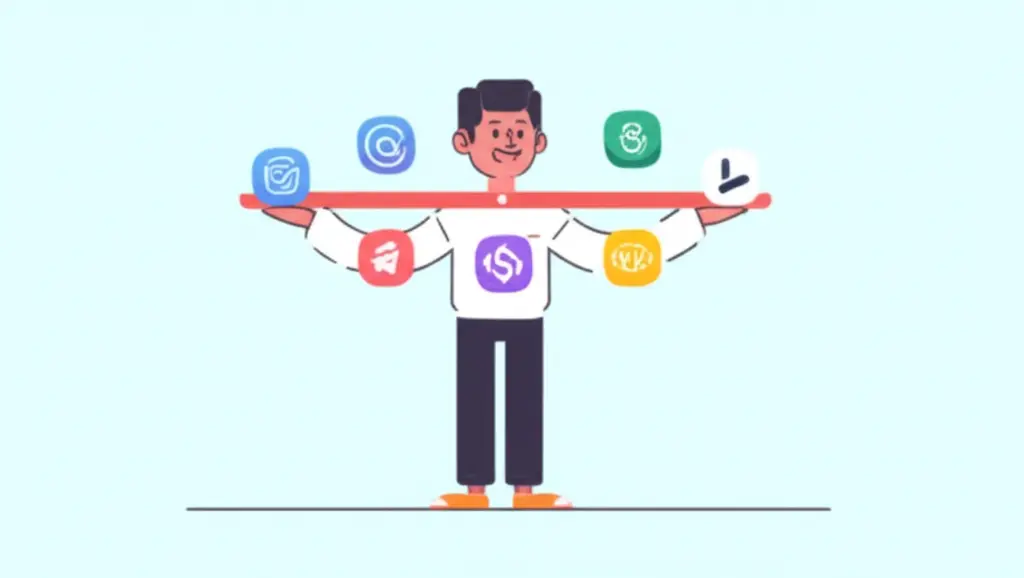 Guide character balancing investment platform logos