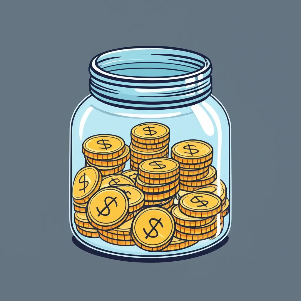 Savings jar filling up with coins