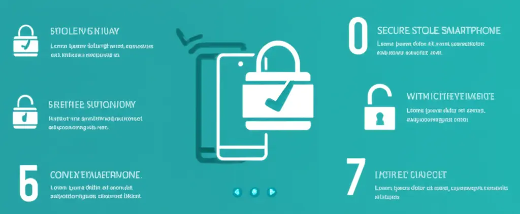 An infographic-style illustration showing steps to secure a stolen smartphone.