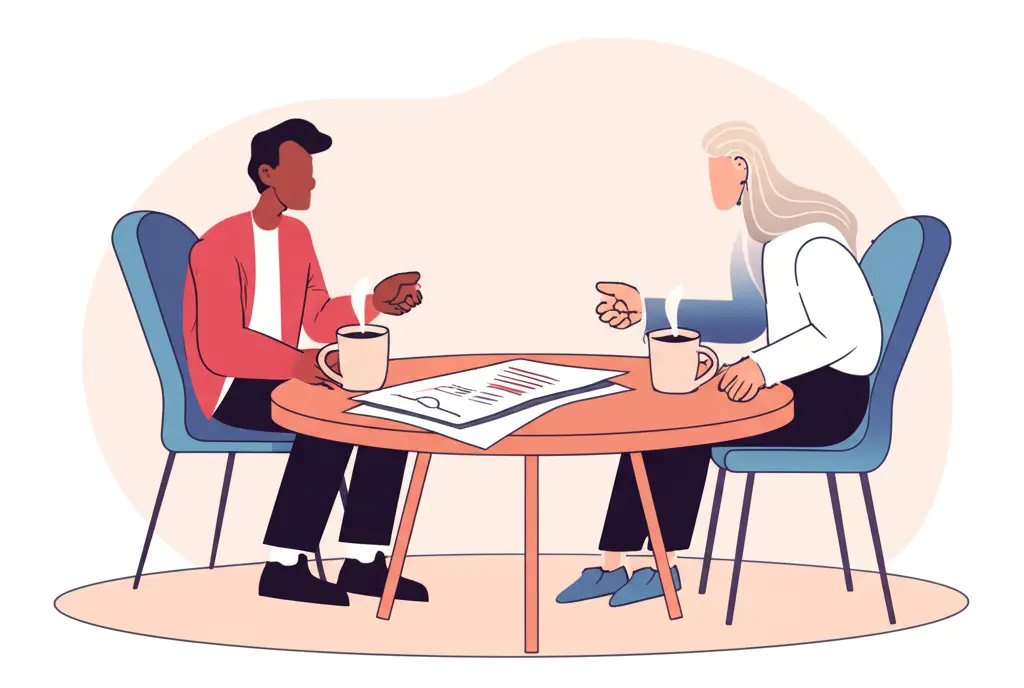 Mentor and mentee discussing over coffee