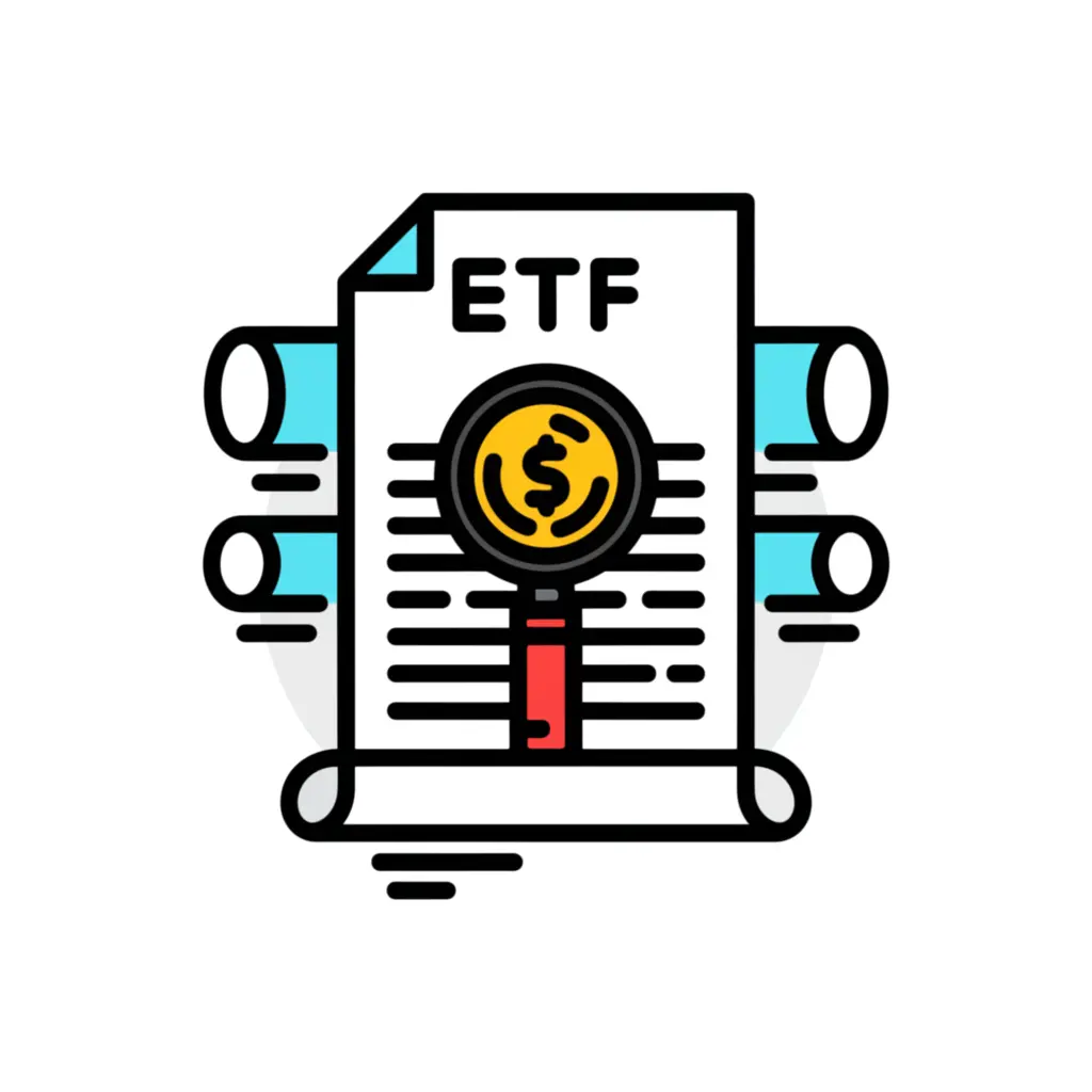 Magnifying glass over an ETF document for detailed analysis