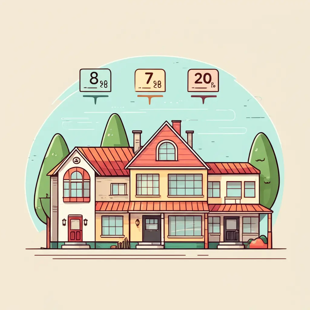 Illustration of different houses with interest rate indicators
