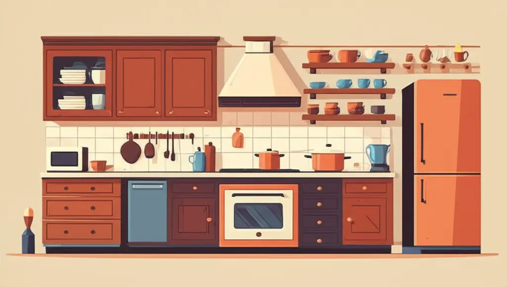 A kitchen with rustic wooden accents and a warm color palette