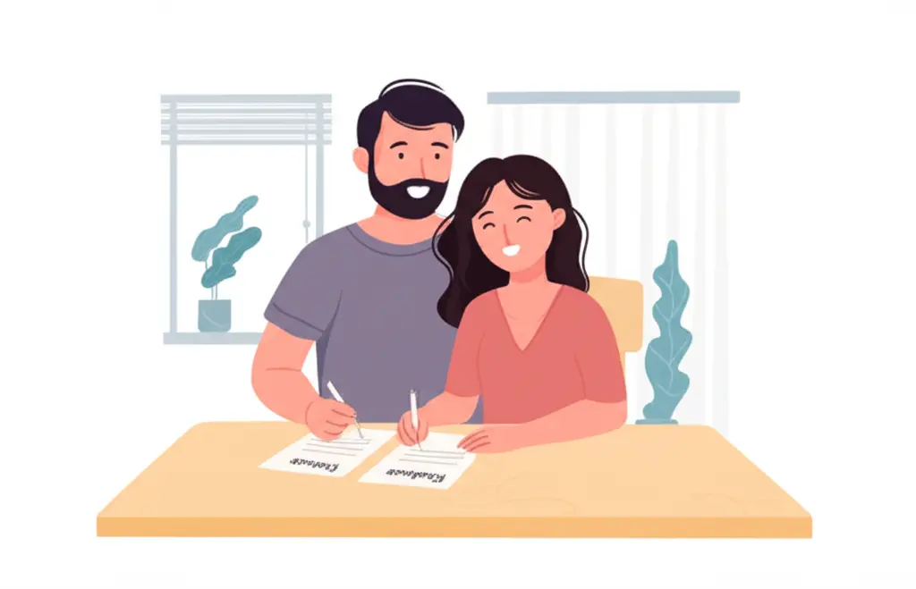 Couple signing mortgage papers