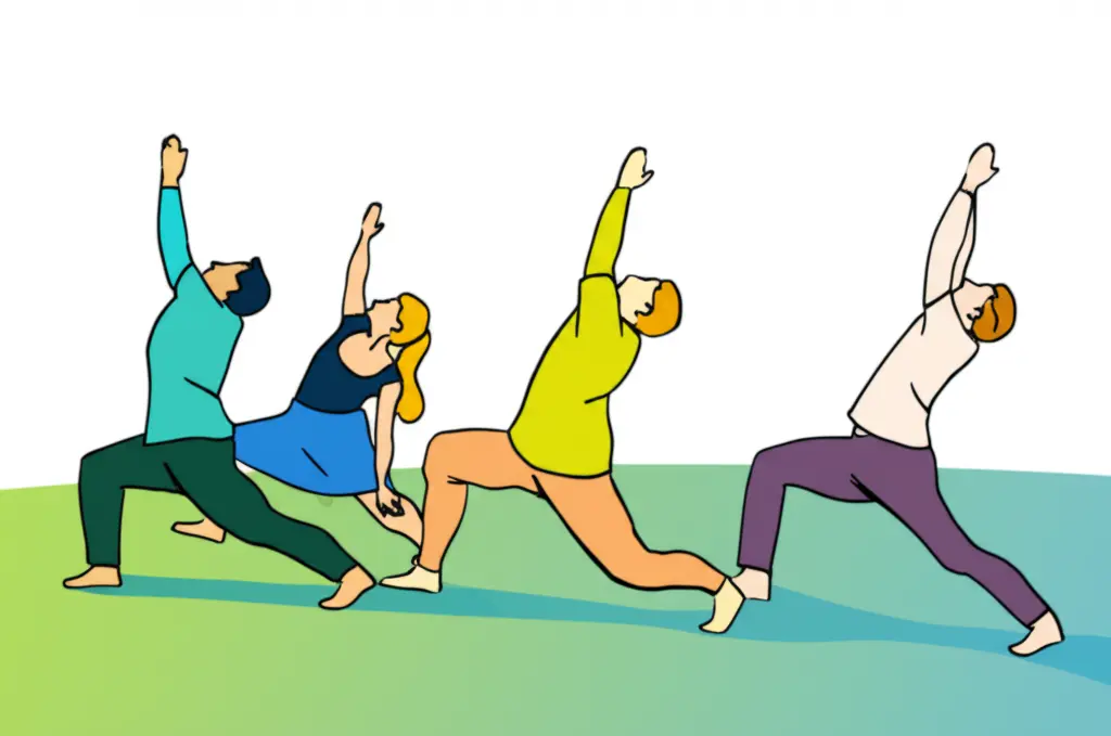 Coworkers doing yoga outdoors