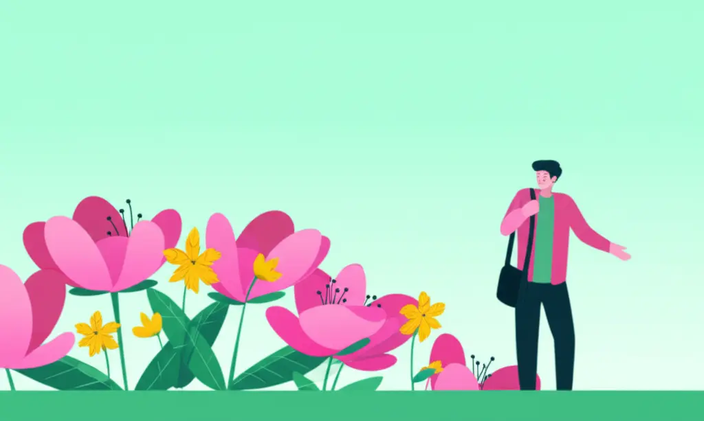 Smelling blooming flowers on a sunny day