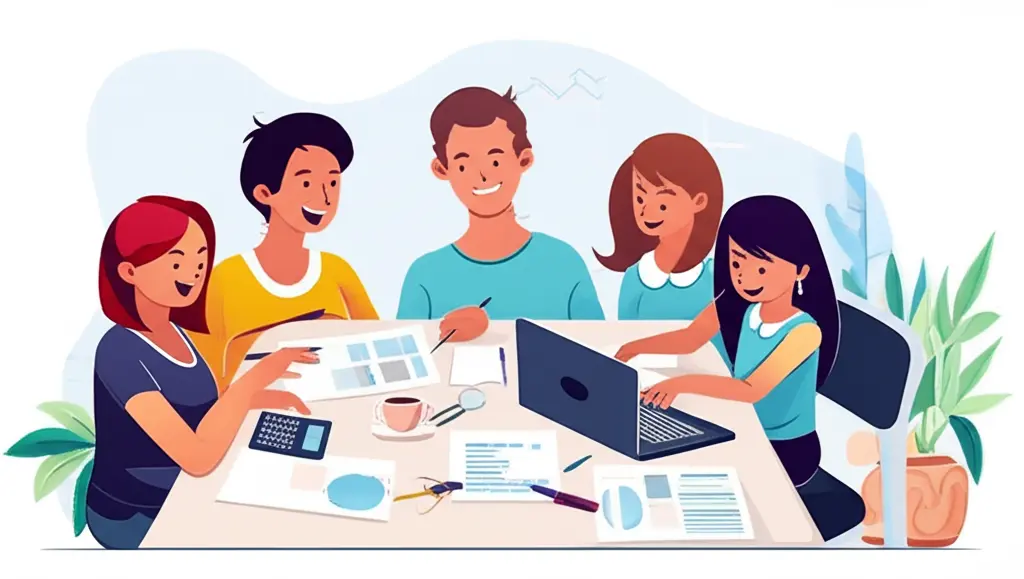 Family budgeting together with papers on a table