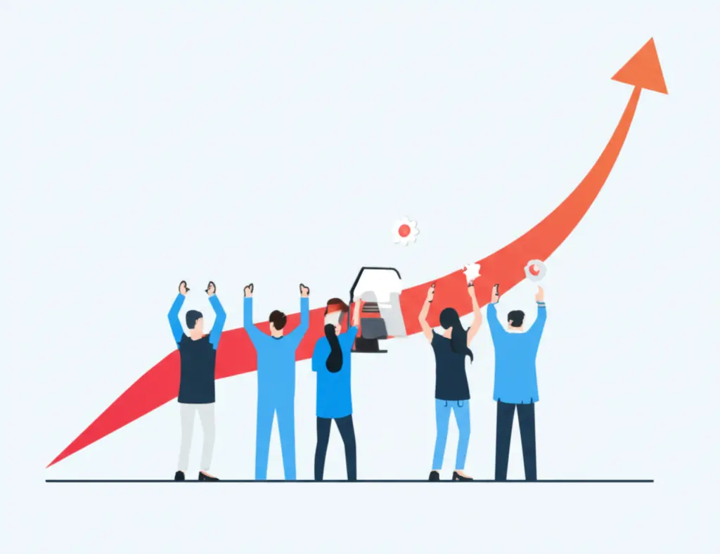 Undervalued stock rising on a graph as people cheer